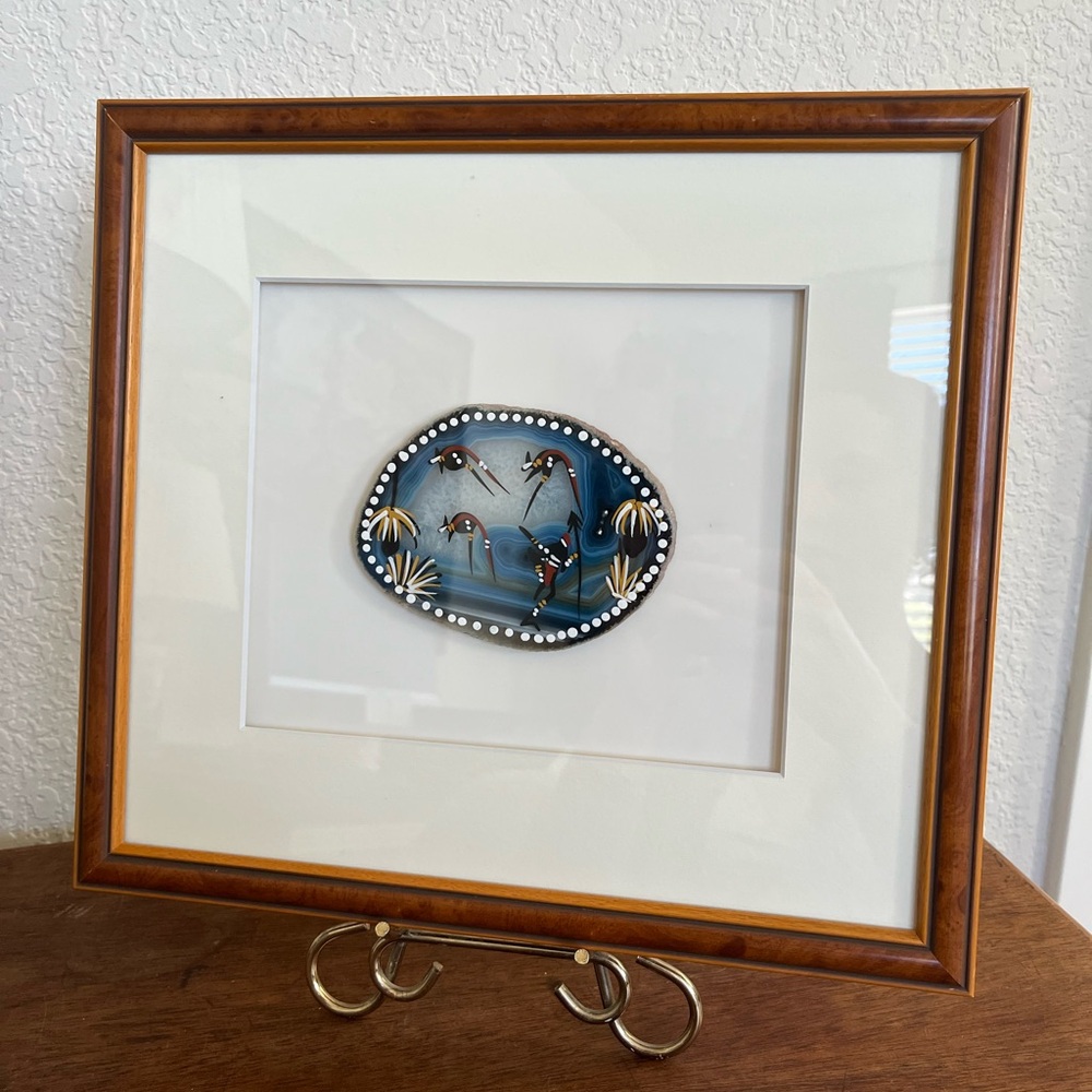 Vintage Aboriginal Australian painted agate wall art framed